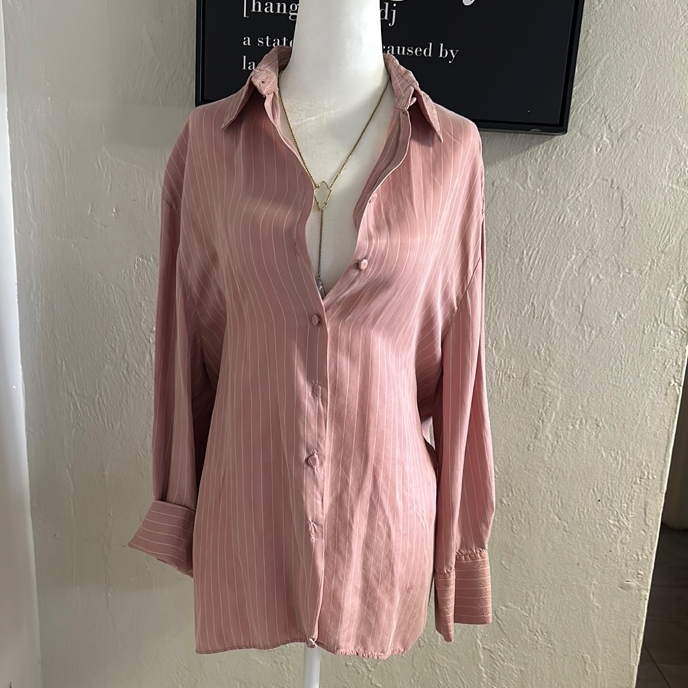 Women's Pink Striped Button-Up Top